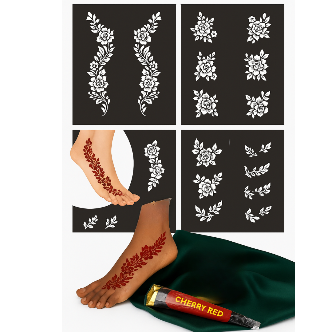 Reusable Henna Stencil Stickers  Easy Application for Instant Henna | Perfect for Eid, Brides, Parties & Girls’ Nights